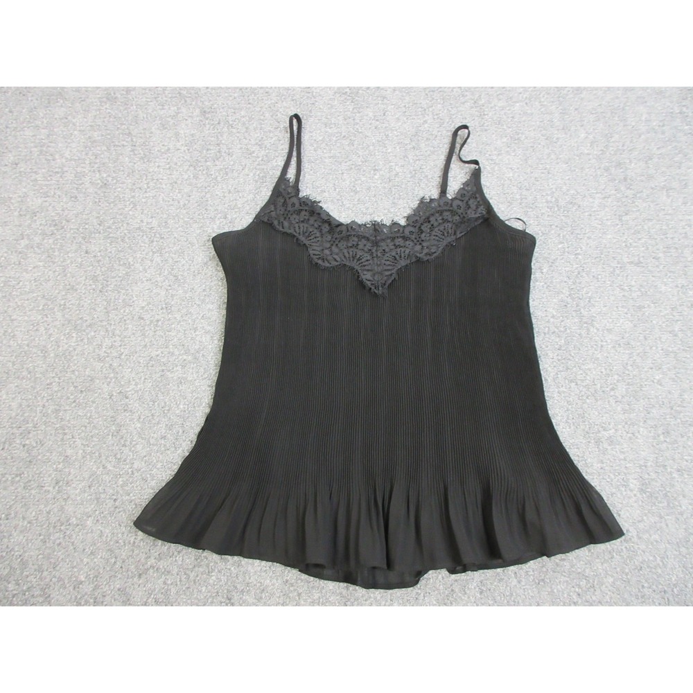 NAF NAF Lace Trim Cami Top Womens Large Black Pleated Y2K Whimsigoth Festival